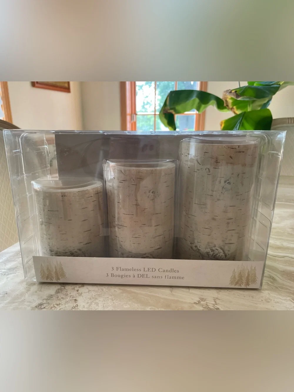 NEW IN BOX Set of 3 Birch-Style Flameless LED Pillar Candles with Timers